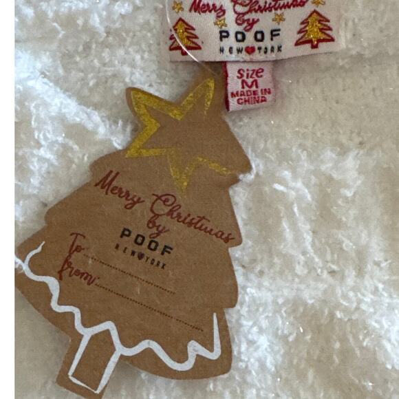 POOF Merry Christmas Sequin Elf Fuzzy Sweater White Women's Medium NWT - Picture 6 of 6